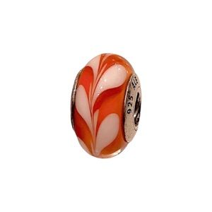 SOLD Retired Pandora glass murano orange and white swirl